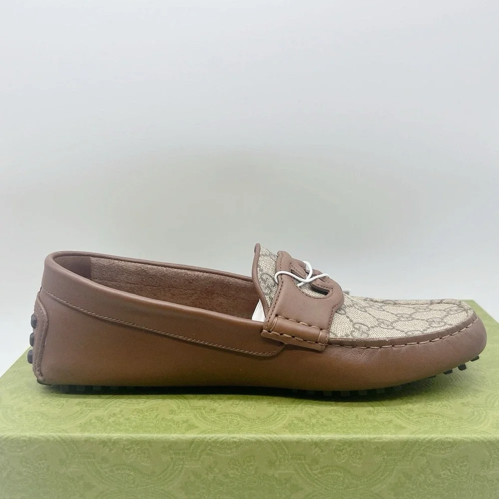 Gucci Supreme GG Interlocking Loafer Driving Shoes Mens Brown UK 8.5 US 9